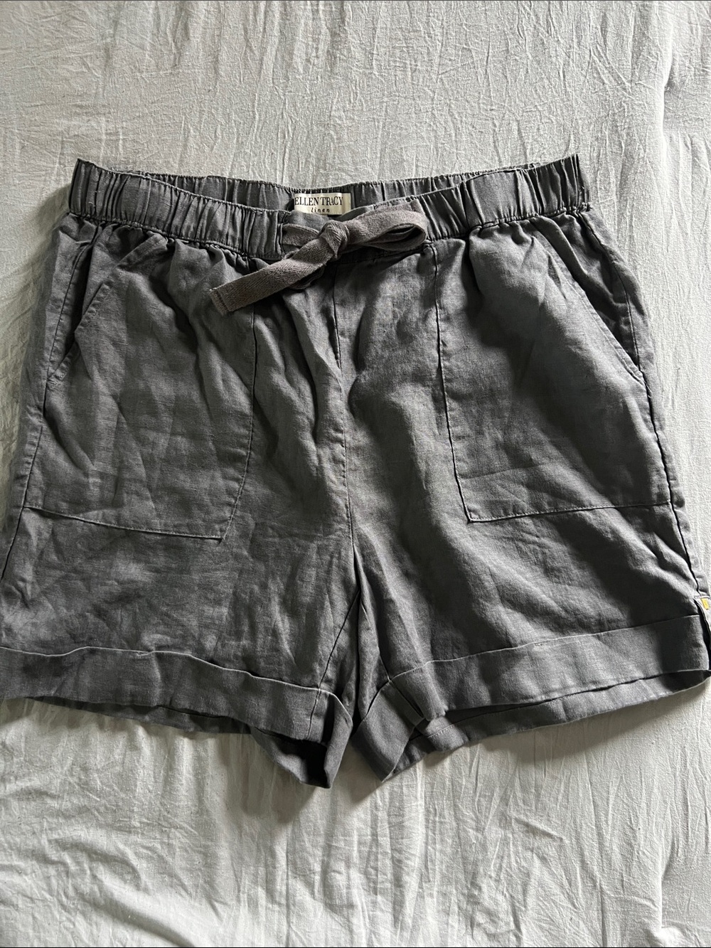 Ellen Tracy Gray Linen-Blend Drawstring Women's Shorts